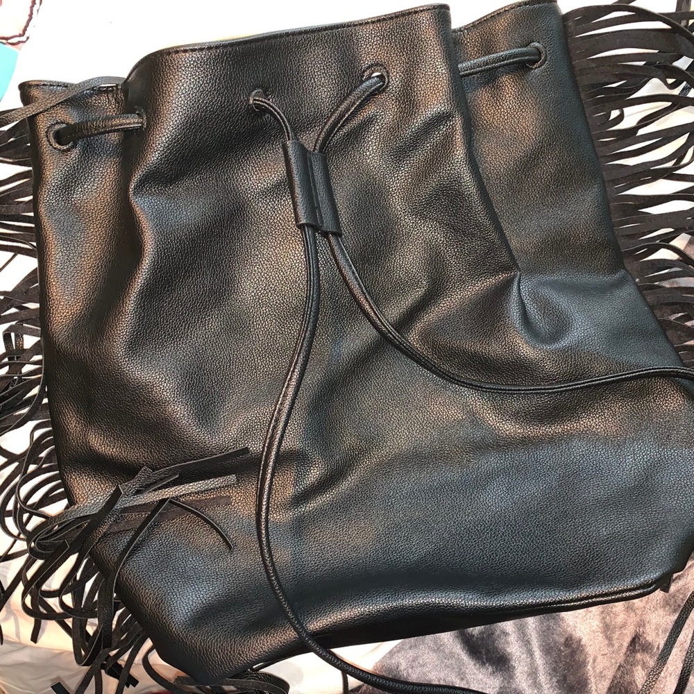 Black Faux-leather fringe backpack